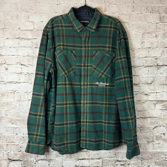 The Hundreds Other - The Hundreds Men's 2XL Green Plaid Button Down Flannel Shirt Embroidered Cotton